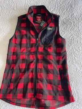 L.L.Bean Red and Black Buffalo Plaid Fleece Vest